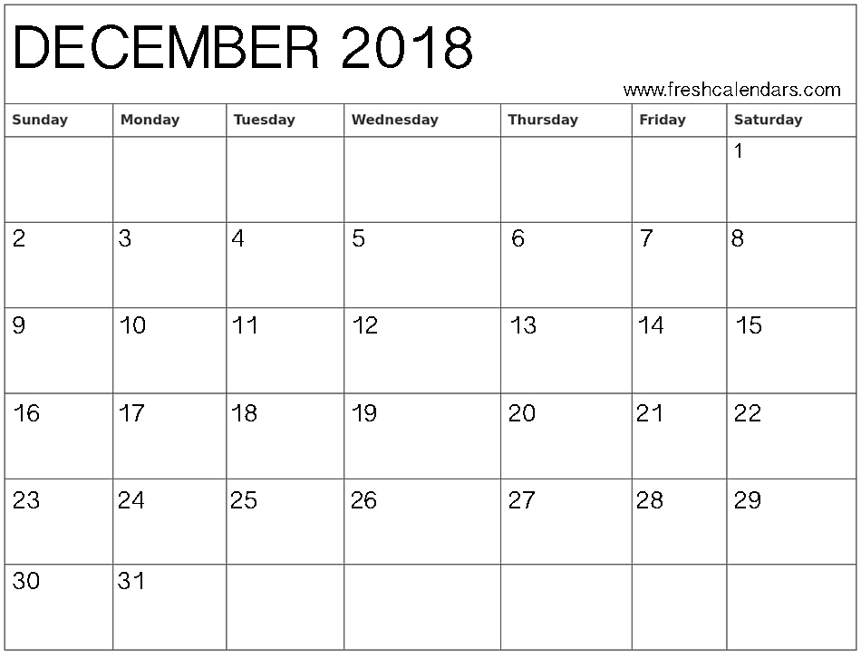 december 2018 calendar full weekday copy